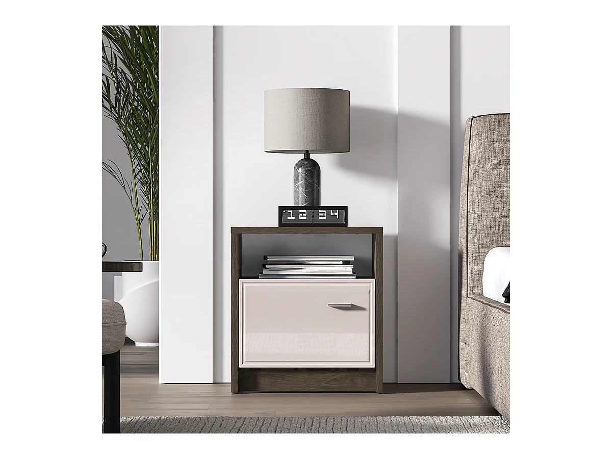 Comodino 1 anta Kaius cashmere e marrone scuro 54,8cm