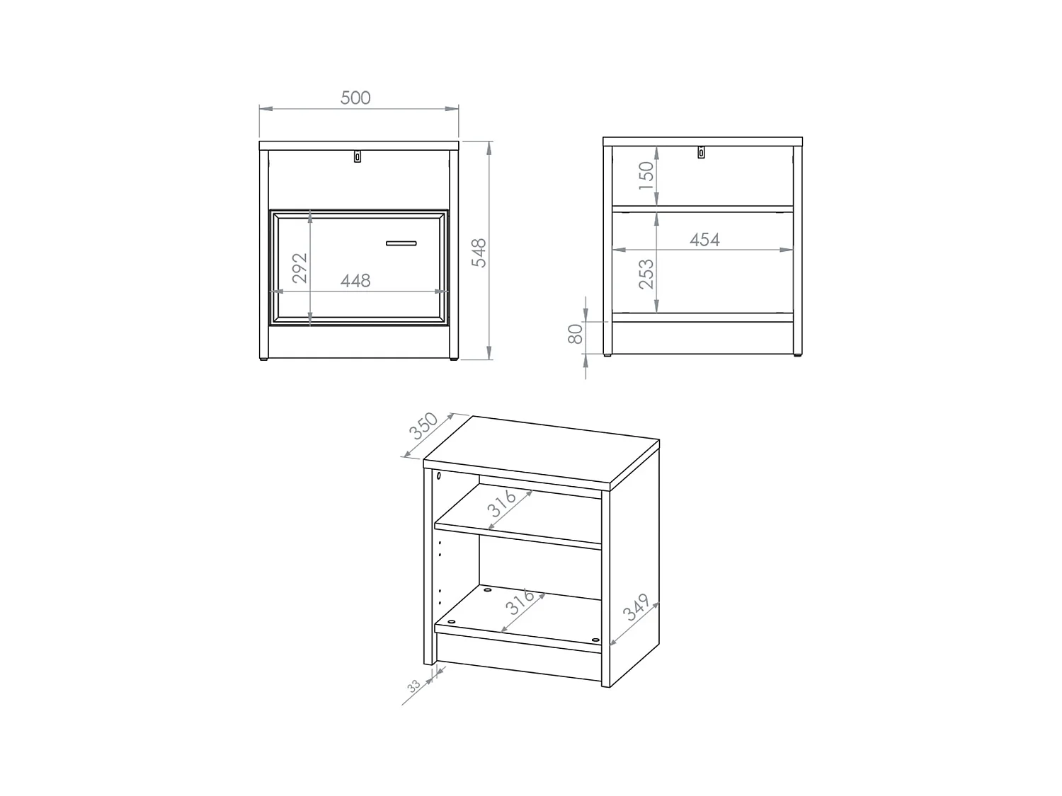 Comodino 1 anta Kaius cashmere e marrone scuro 54,8cm