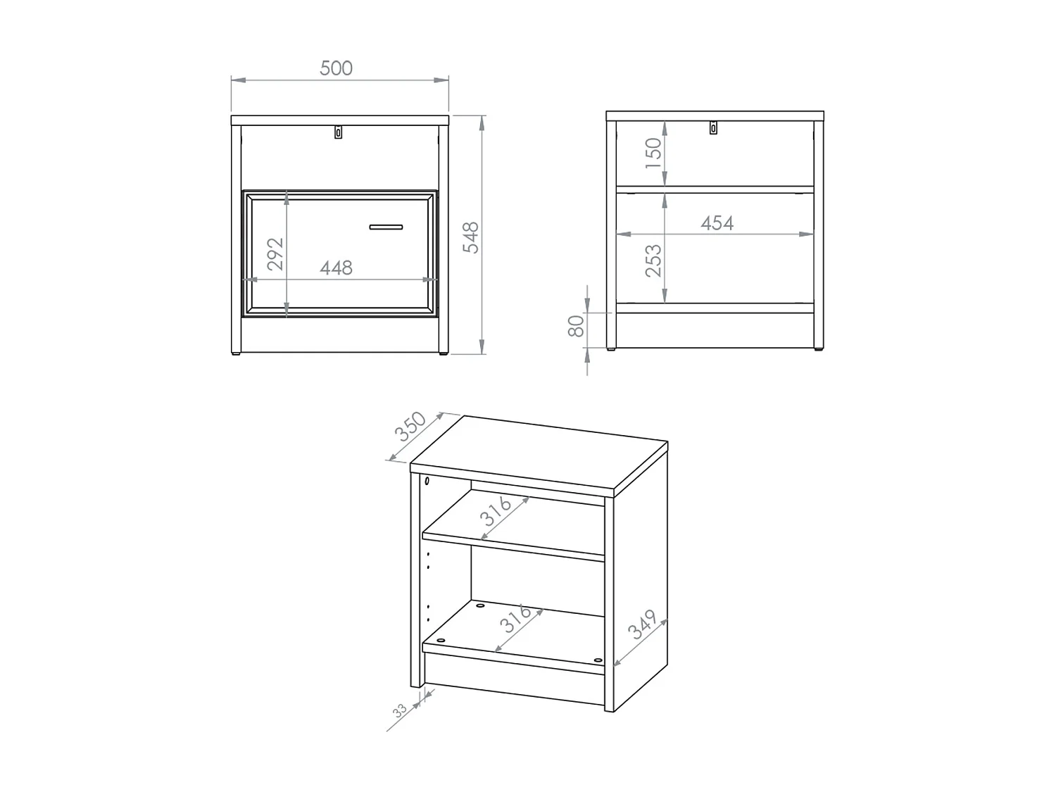 Chevet 1 porte Kaius Cachemire et Bois foncé