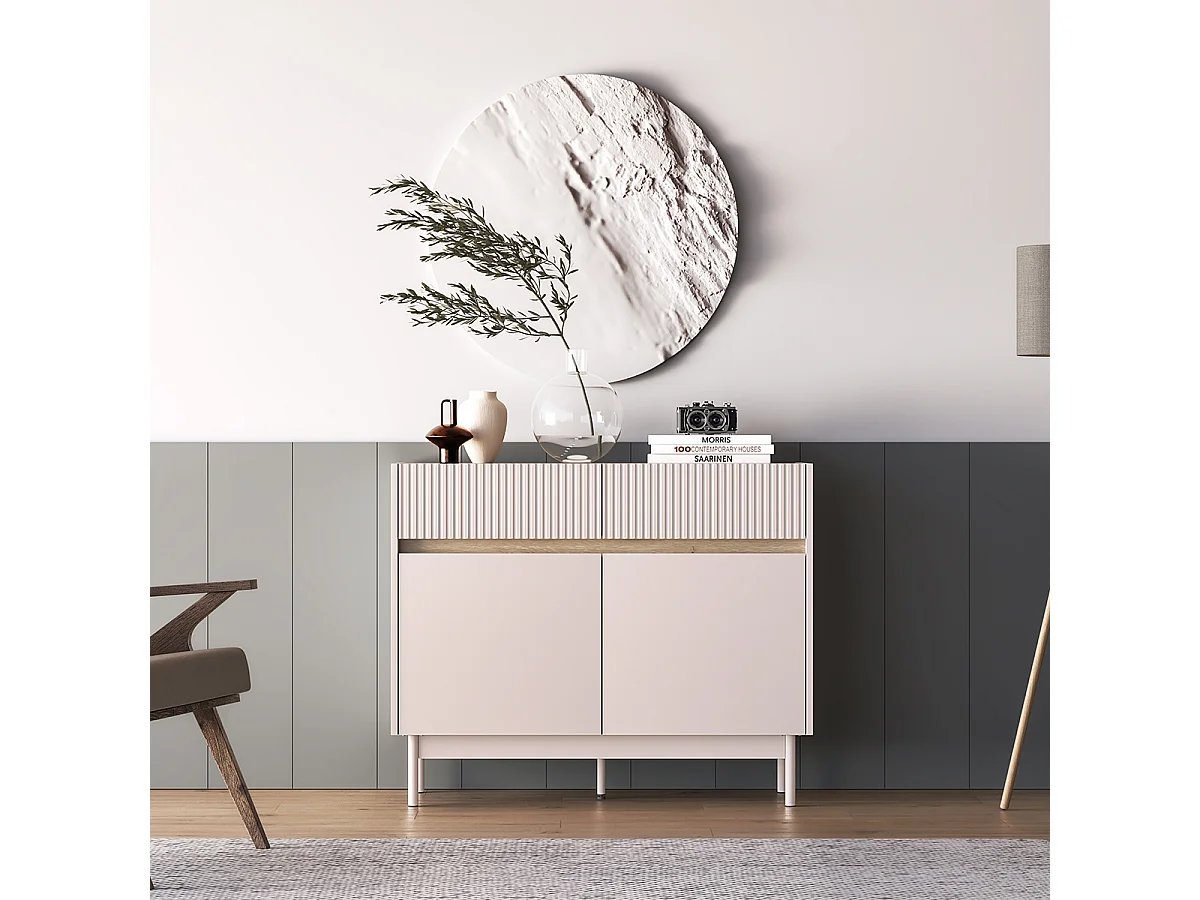 Buffet 2 portes 2 tiroirs Connie Cachemire et Bois