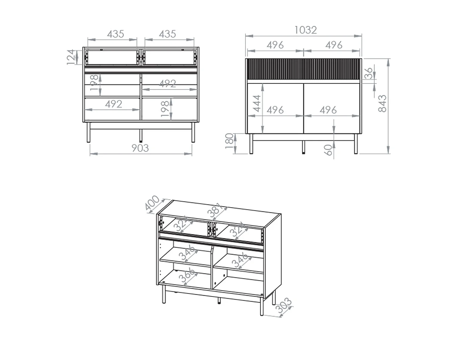Buffet 2 portes 2 tiroirs Connie Cachemire et Bois