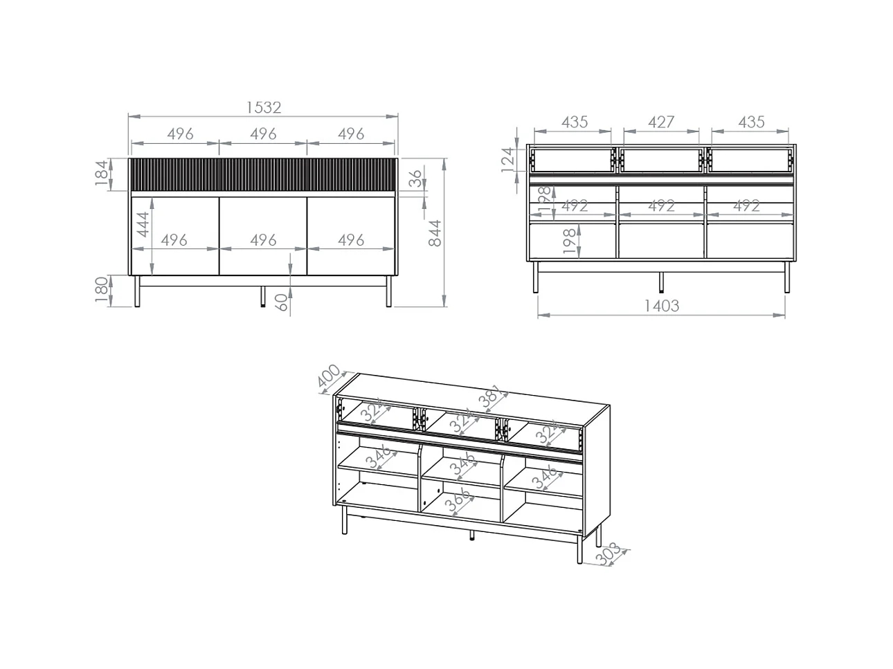 Connie Kasjmier en Hout 3-deurs dressoir met 3 laden
