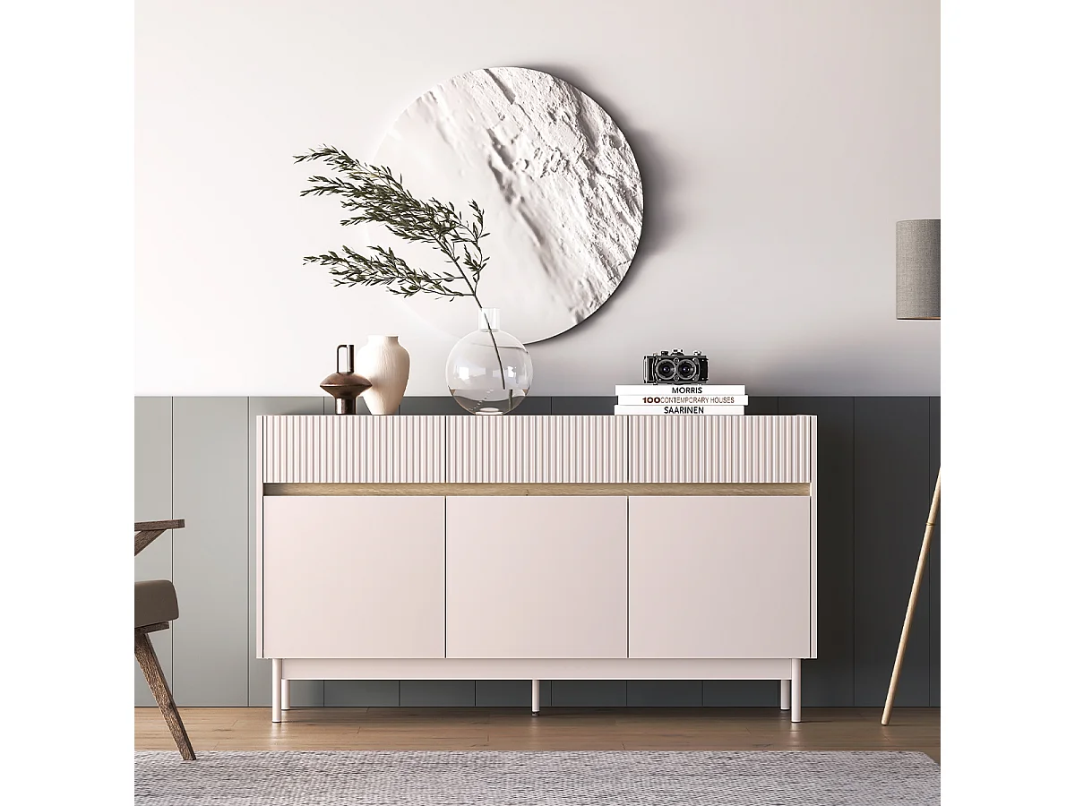 Buffet 3 portes 3 tiroirs Connie Cachemire et Bois