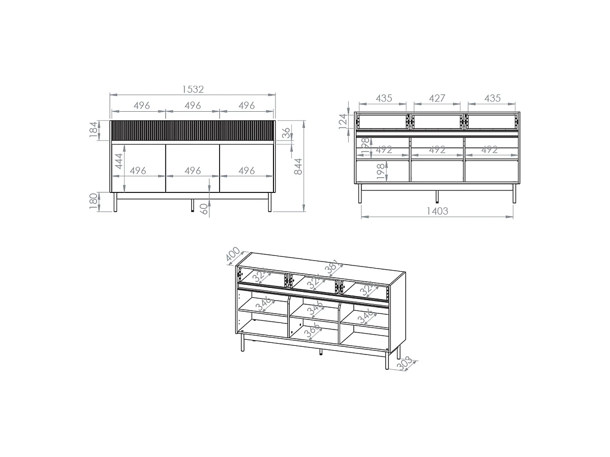 Buffet 3 portes 3 tiroirs Connie Cachemire et Bois