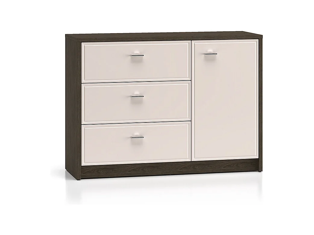 Aparador 1 porta 3 gavetas Kaius caxemira e madeira escura 84,9cm