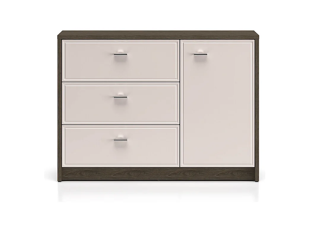 Aparador 1 porta 3 gavetas Kaius caxemira e madeira escura 84,9cm