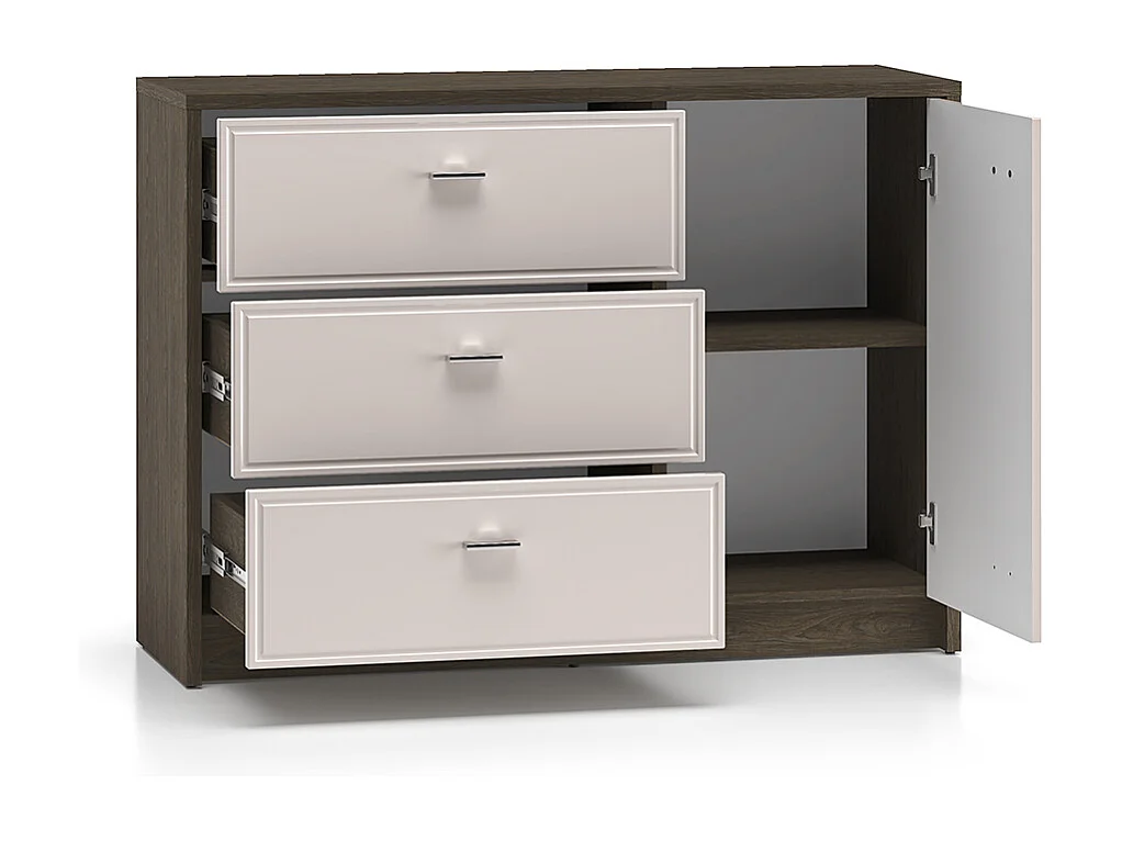 Buffet 1 porte 3 tiroirs Kaius Cachemire et Bois foncé