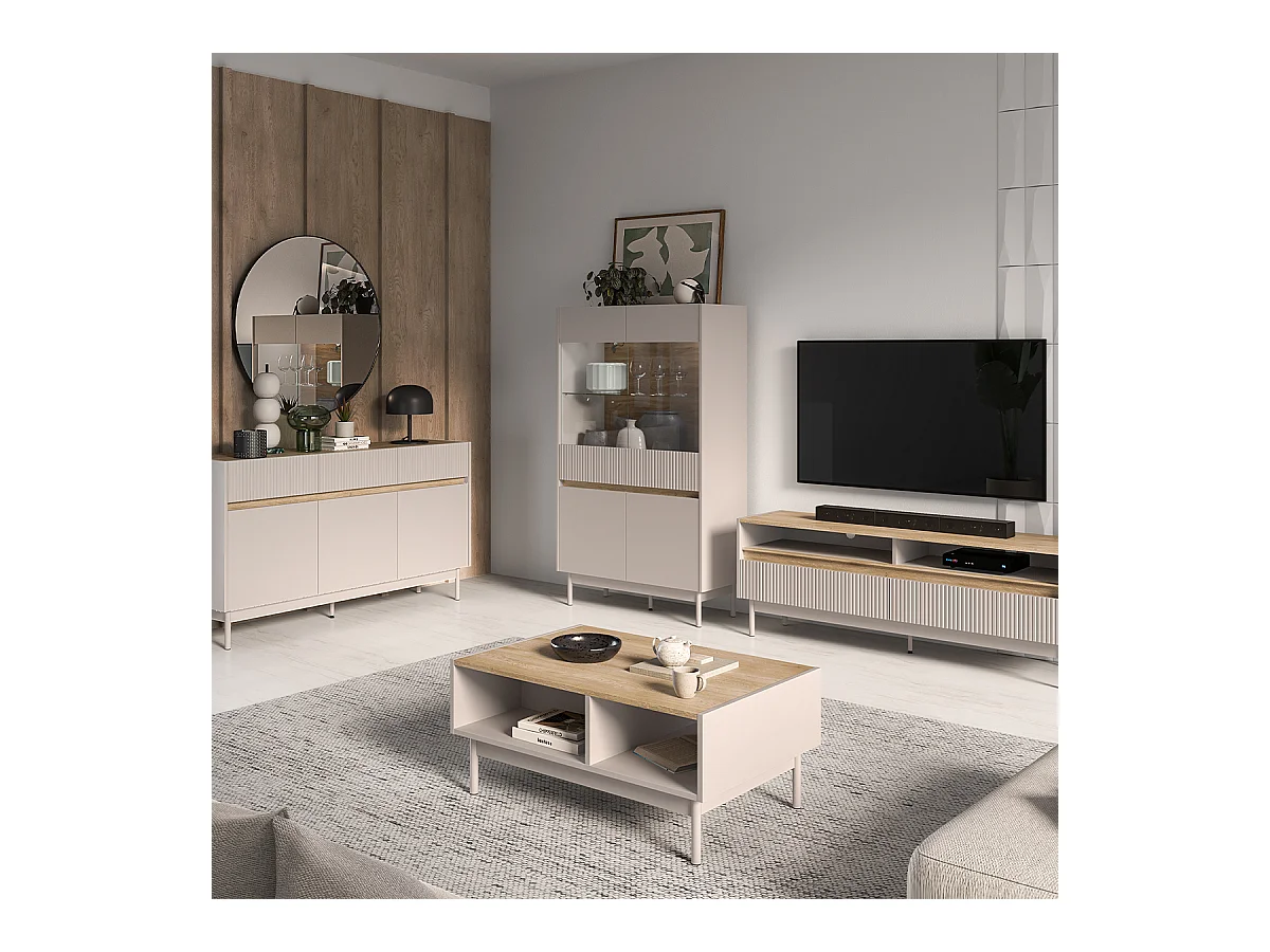 Tavolino da caffè Connie cashmere e marrone 40cm