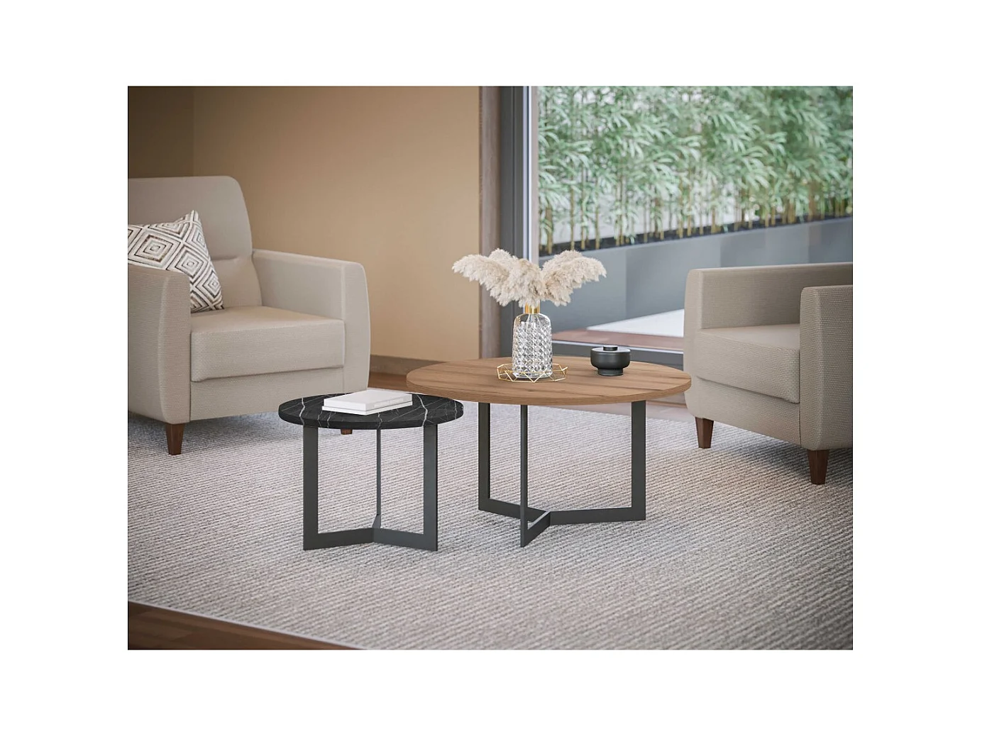 Tavolino da caffè Saturn-Set 2pz/nero/marrone