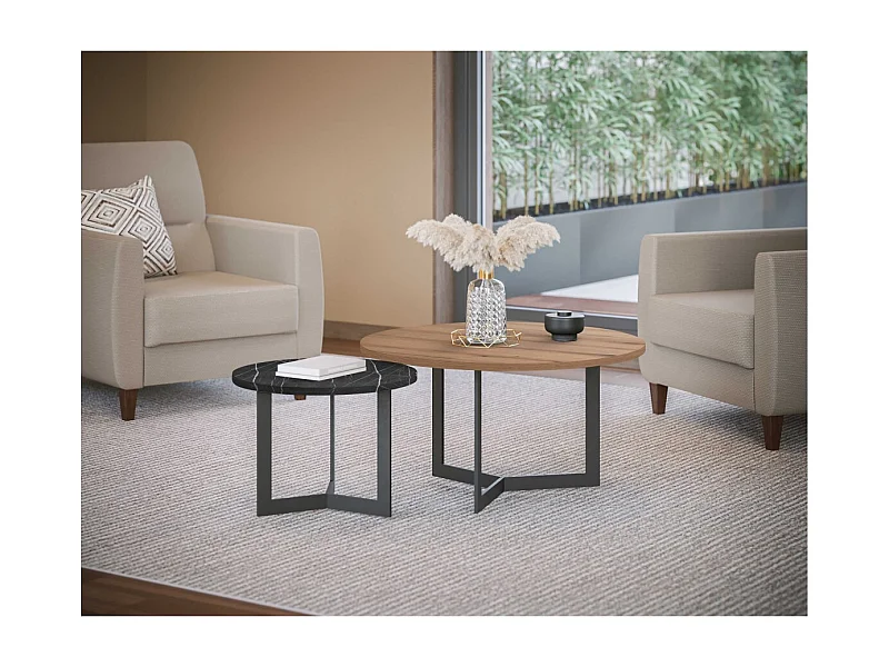 Tavolino da caffè Saturn-Set 2pz/nero/marrone