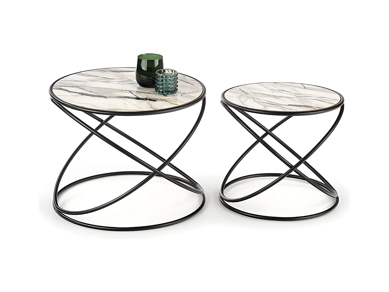 Tavolino Regan-Set/MDF/metallo/Nero&Marmo