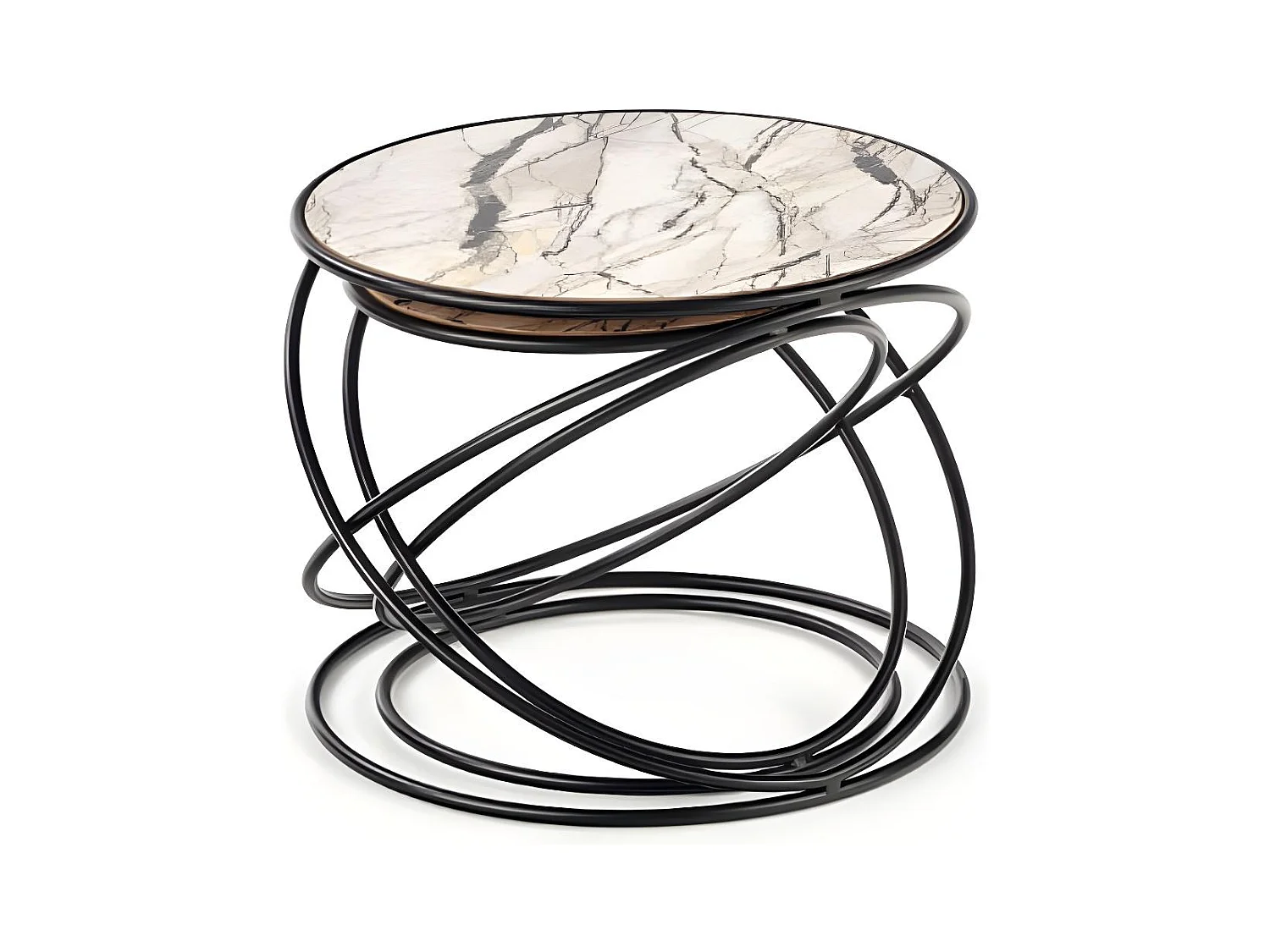 Tavolino Regan-Set/MDF/metallo/Nero&Marmo