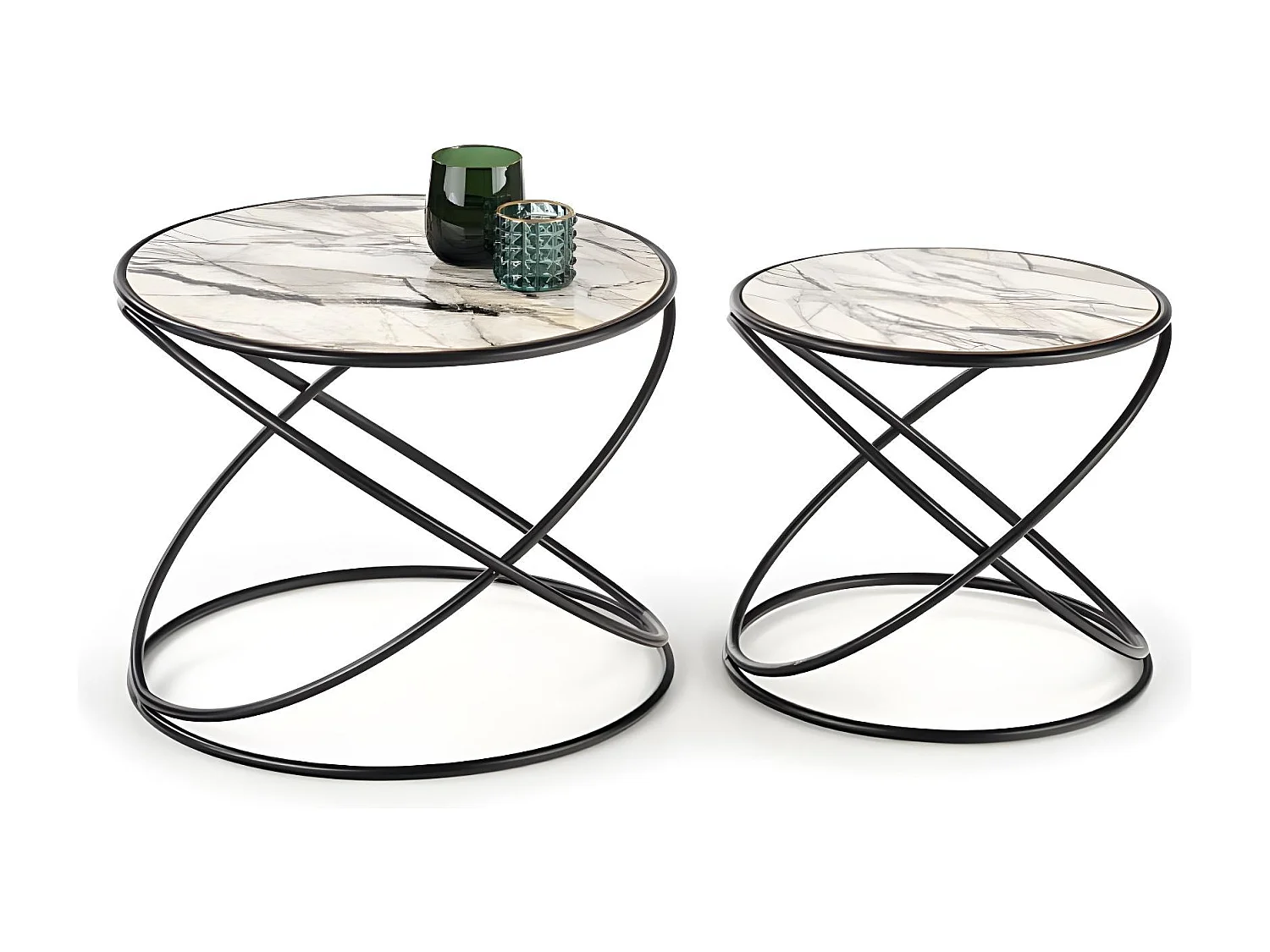 Tavolino Regan-Set/MDF/metallo/Nero&Marmo