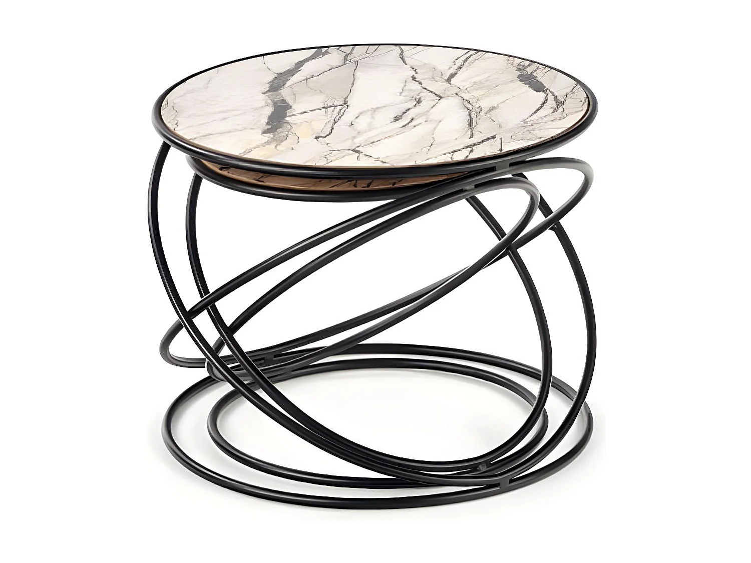 Tavolino Regan-Set/MDF/metallo/Nero&Marmo