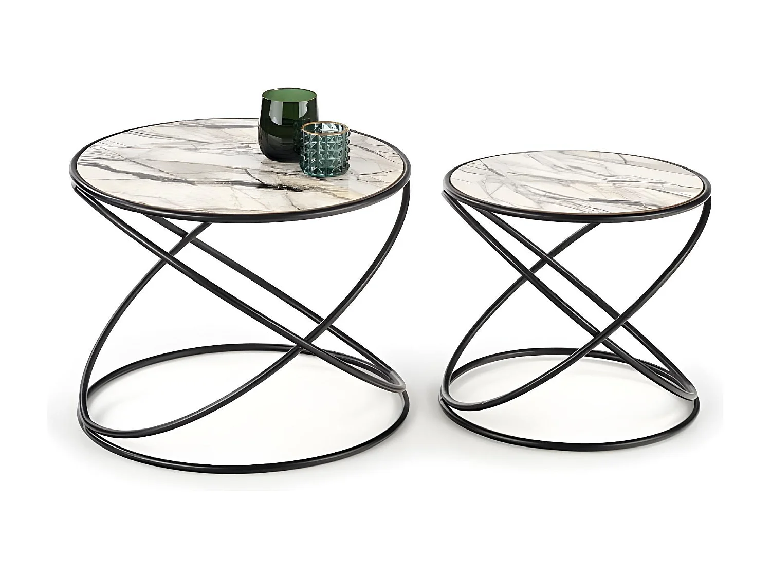 Tavolino Regan-Set/MDF/metallo/Nero&Marmo