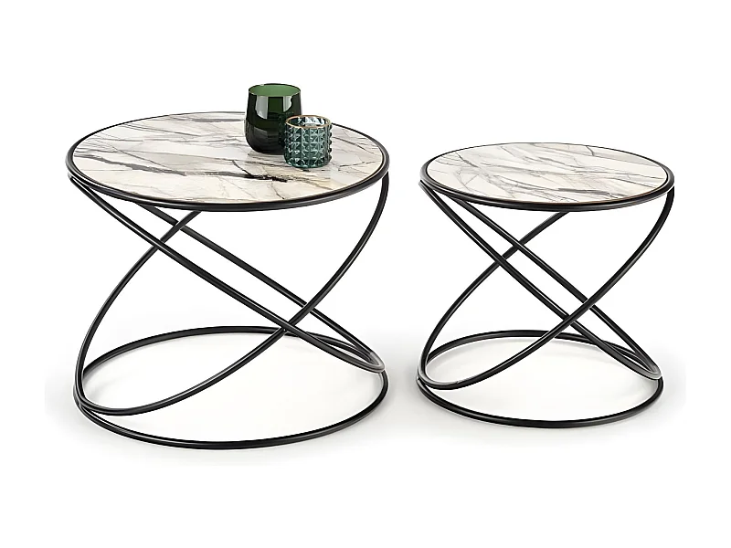 Tavolino Regan-Set/MDF/metallo/Nero&Marmo