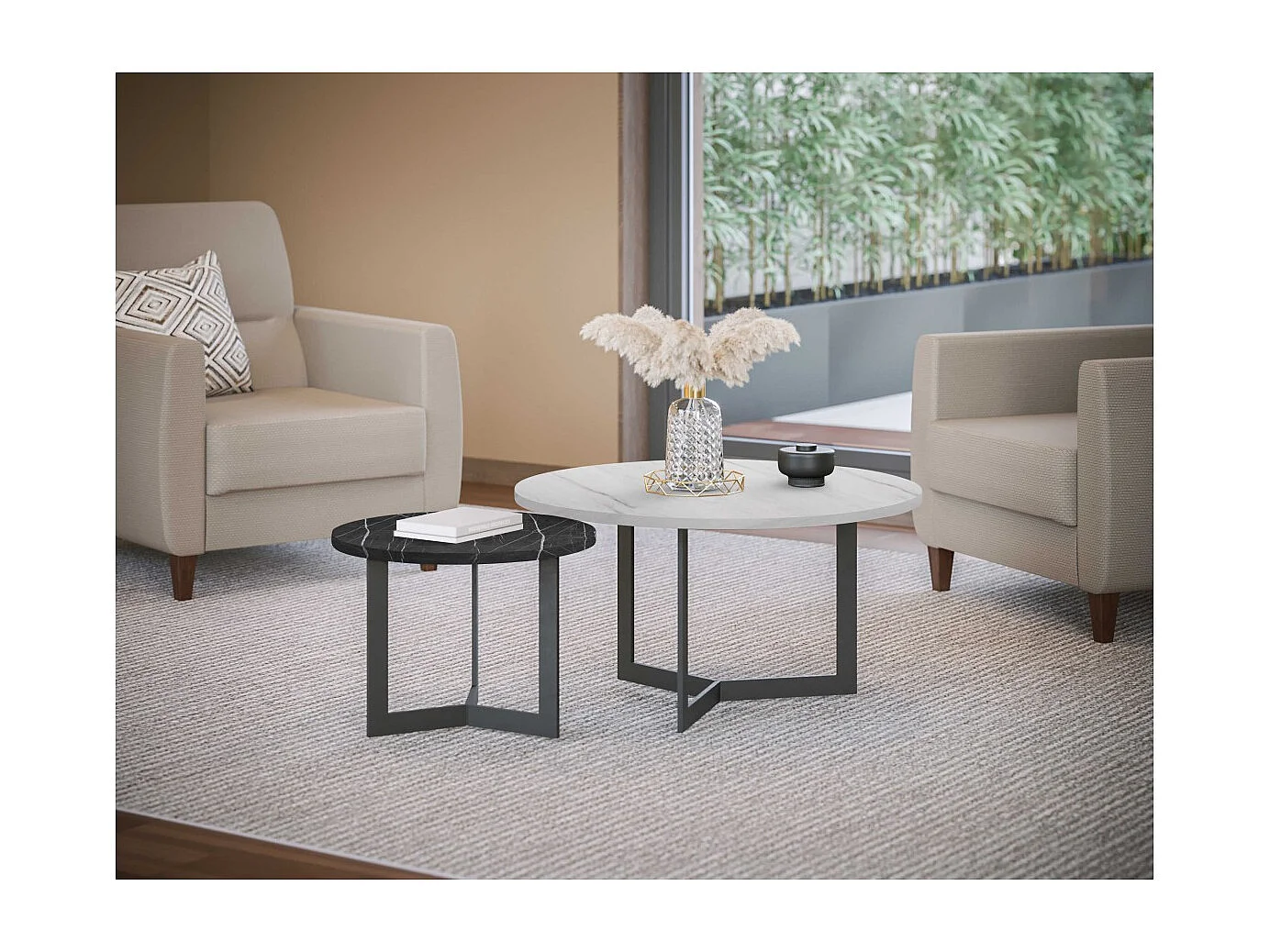 Table basse Saturn-Set 2pcs/blanche/noir