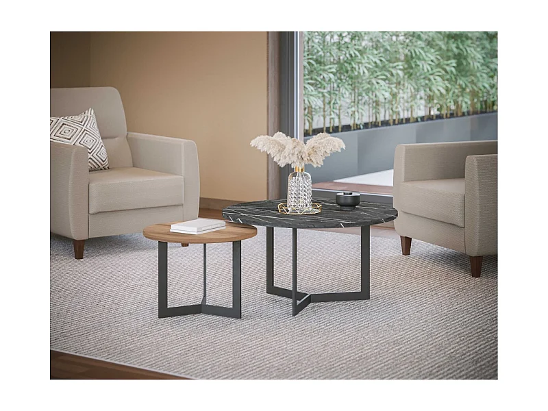 Tavolino da caffè Saturn-Set 2pz/nero/marrone