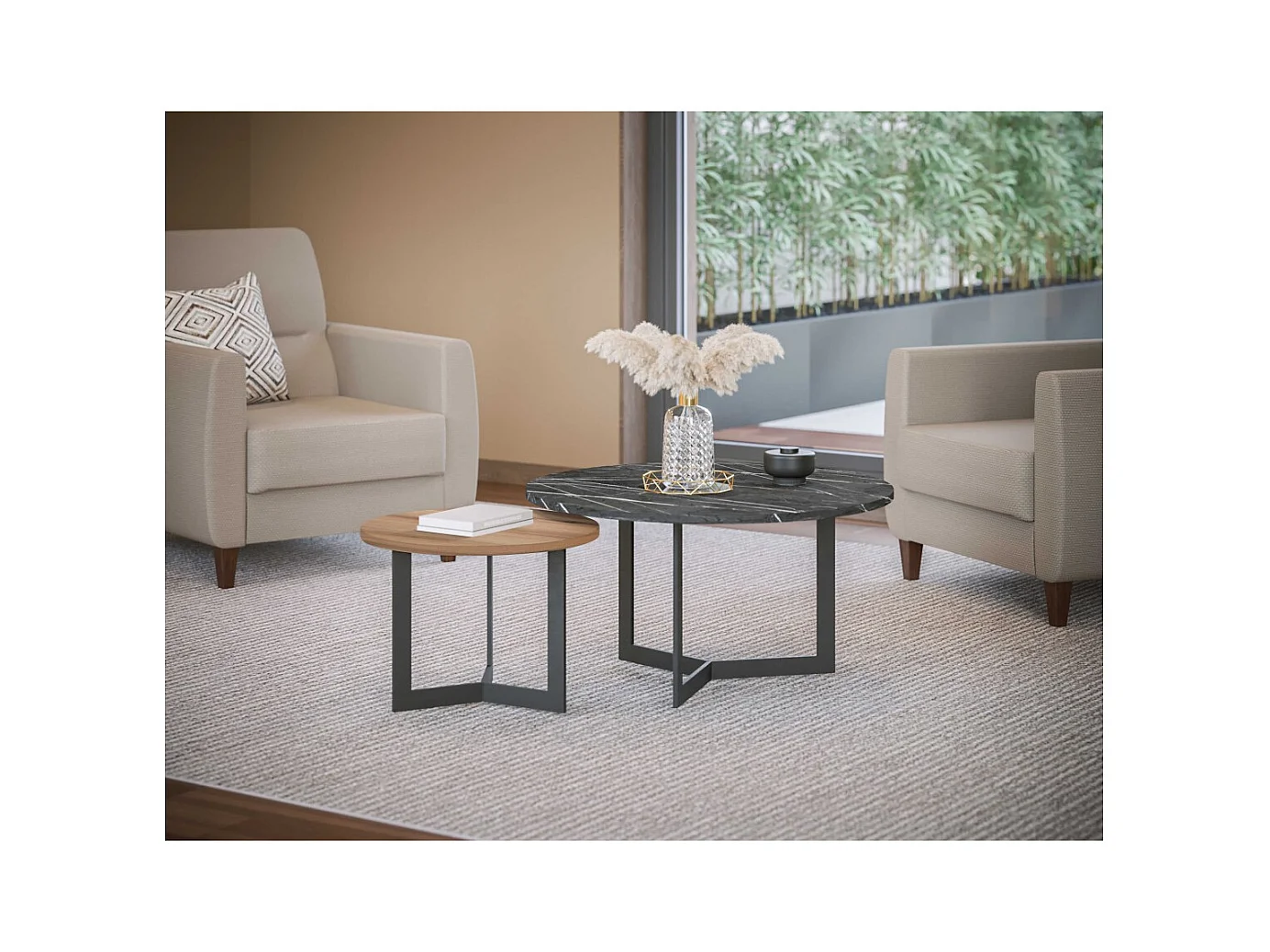 Table basse Saturn-Set 2pcs/noir/brun