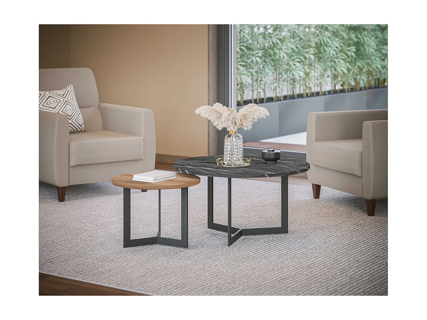 Table basse Saturn-Set 2pcs/noir/brun