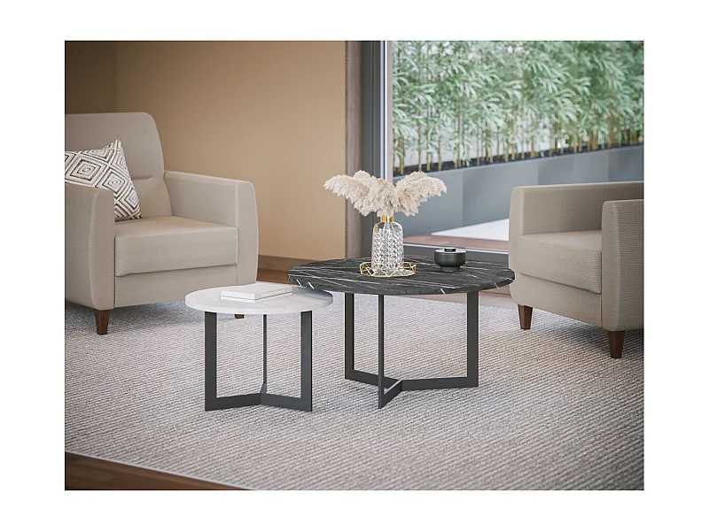 Tavolino da caffè Saturn-Set 2pz/bianca/nero