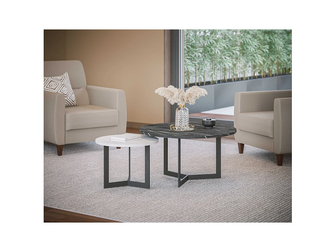 Table basse Saturn-Set 2pcs/blanche/noir