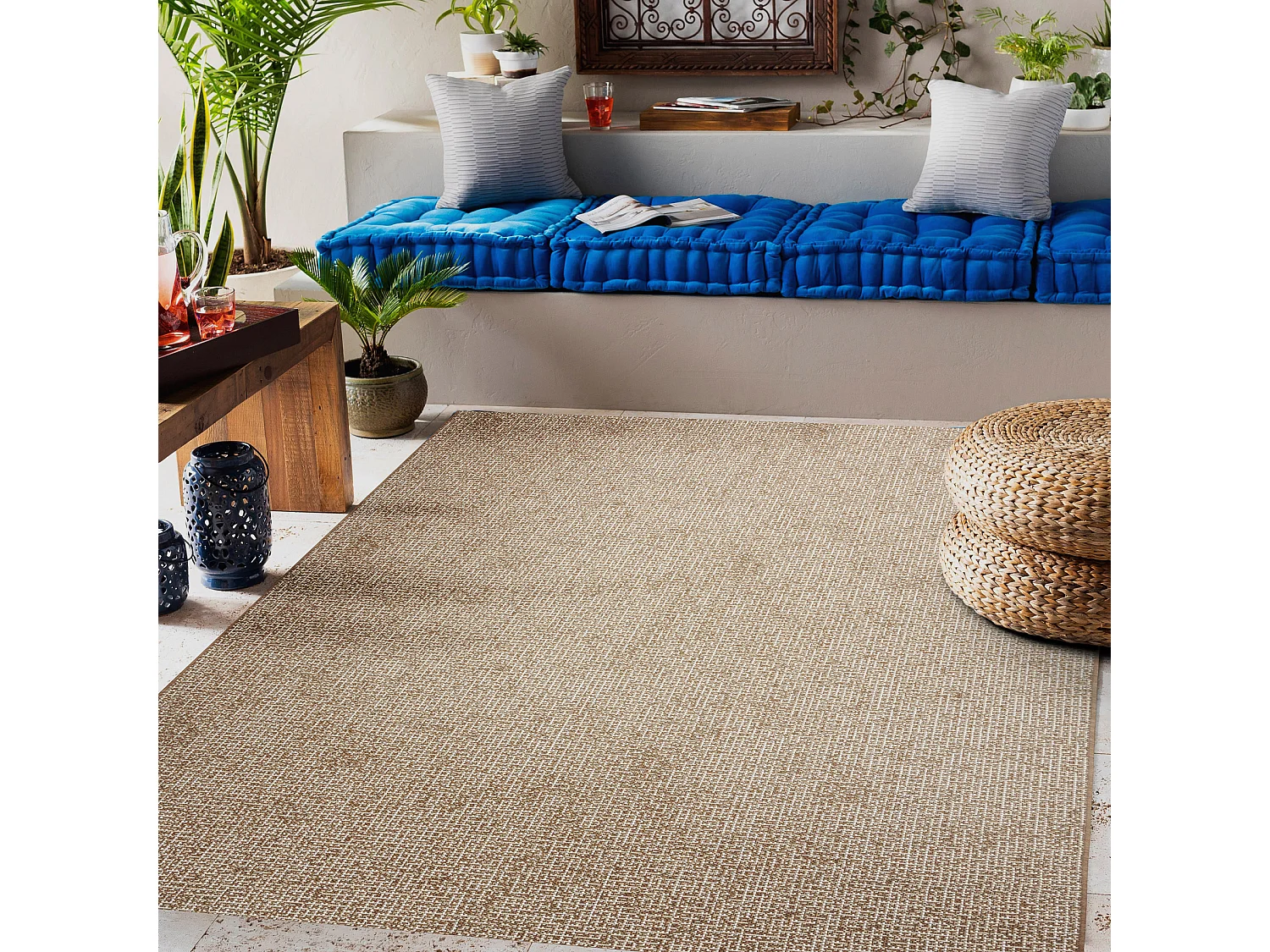 FLAT 49371265 Tapete Sisal Treliça - cor bege palha natural, barbante 80x150 cm