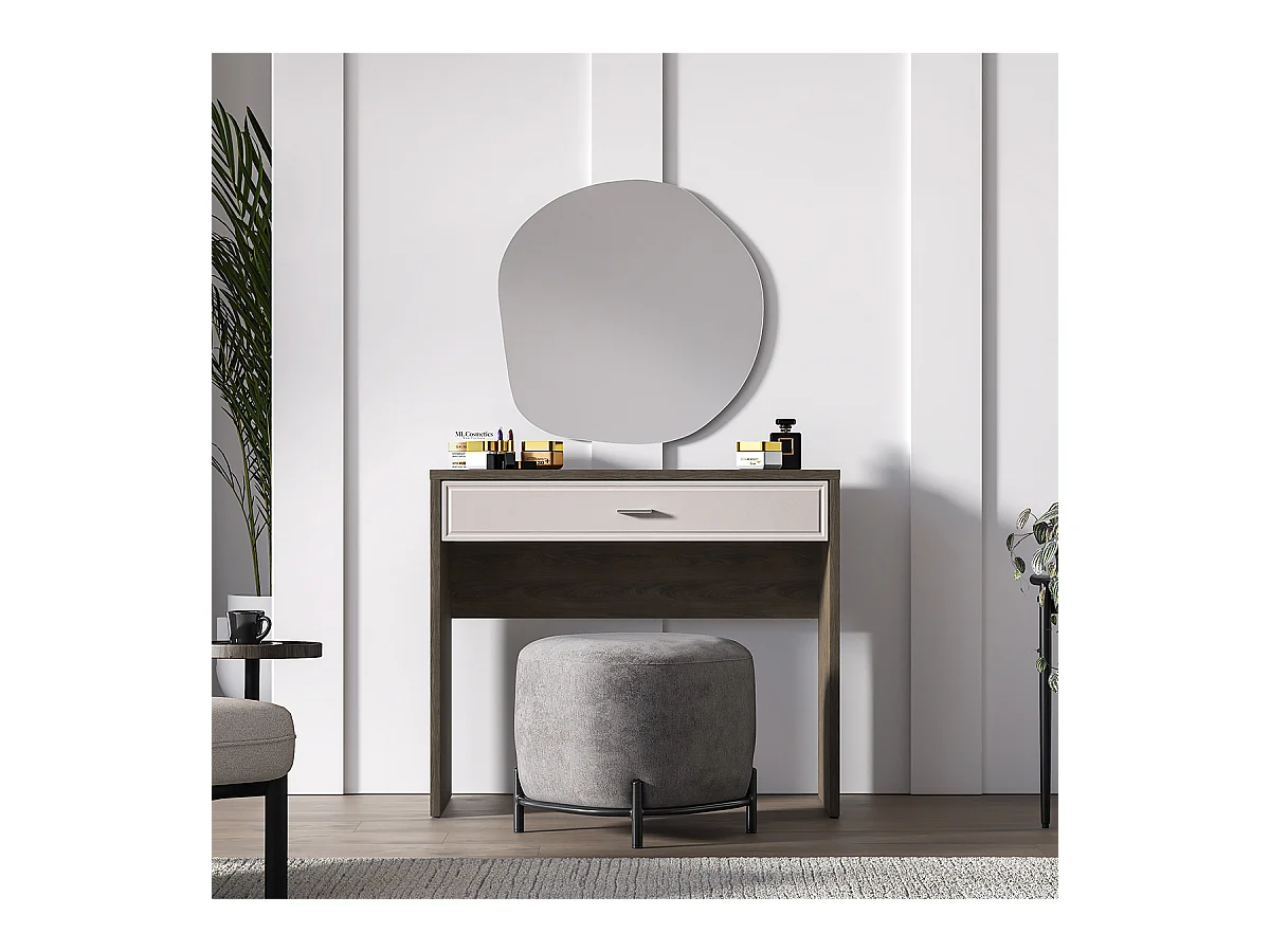 Console coiffeuse 1 tiroir Kaius Cachemire et Bois foncé