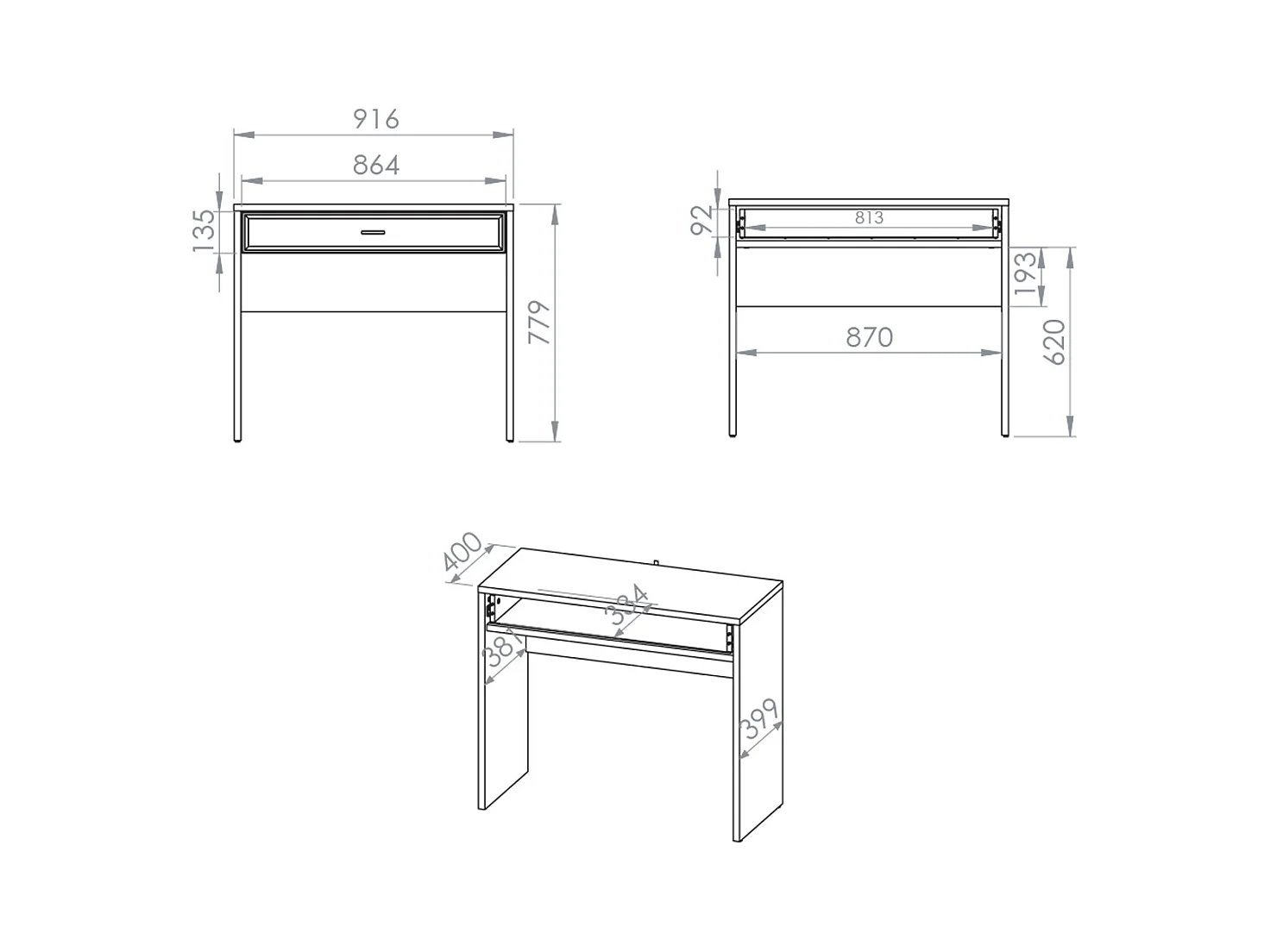 Console coiffeuse 1 tiroir Kaius Cachemire et Bois foncé