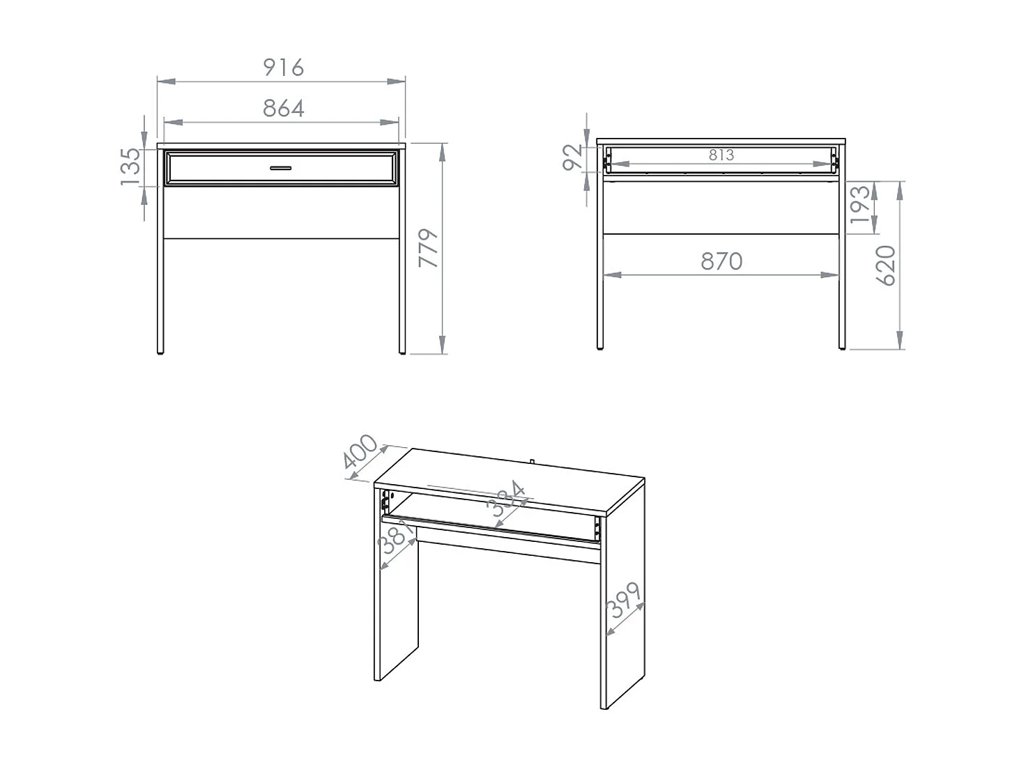 Consolle 1 cassetto Kaius cashmere e marrone scuro 77,9cm