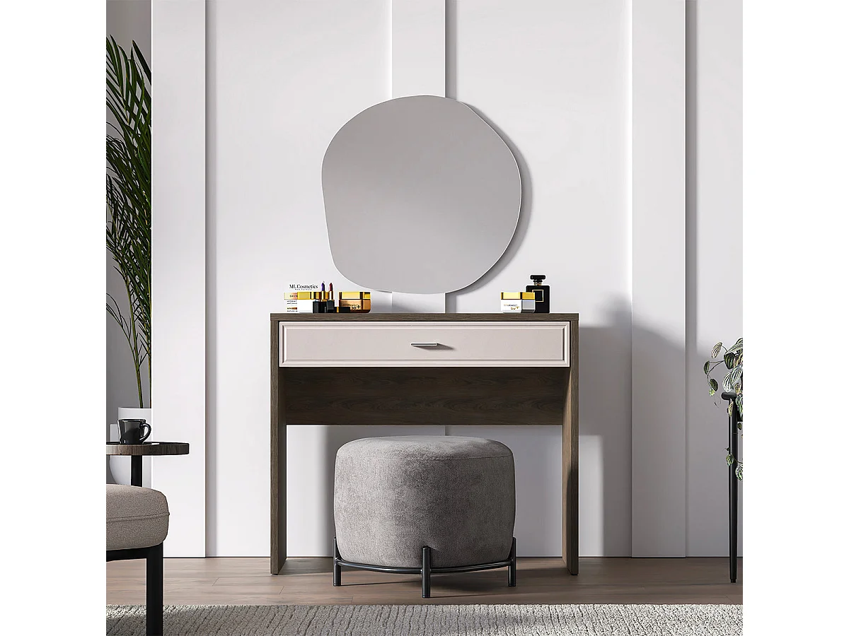 Kaius 1-drawer dressing table console Cashmere and Dark Wood