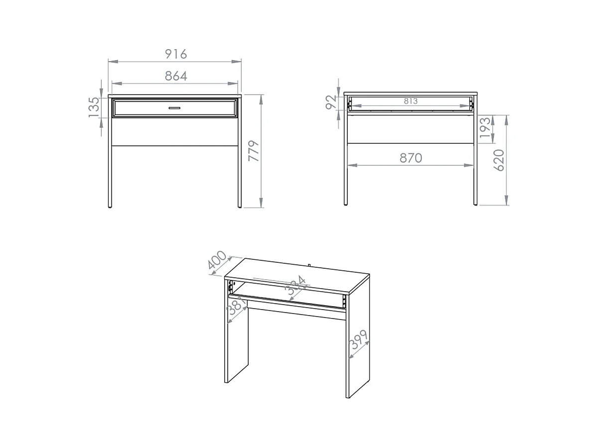 Kaius 1-drawer dressing table console Cashmere and Dark Wood