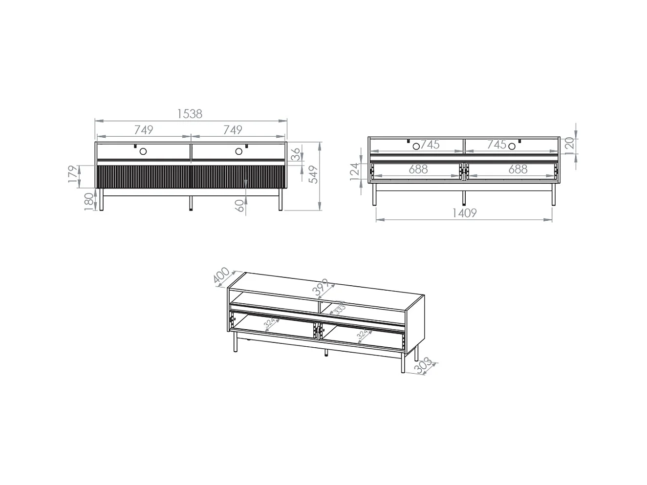 Mobile TV 2 cassetti Connie cashmere e marrone 153,8cm