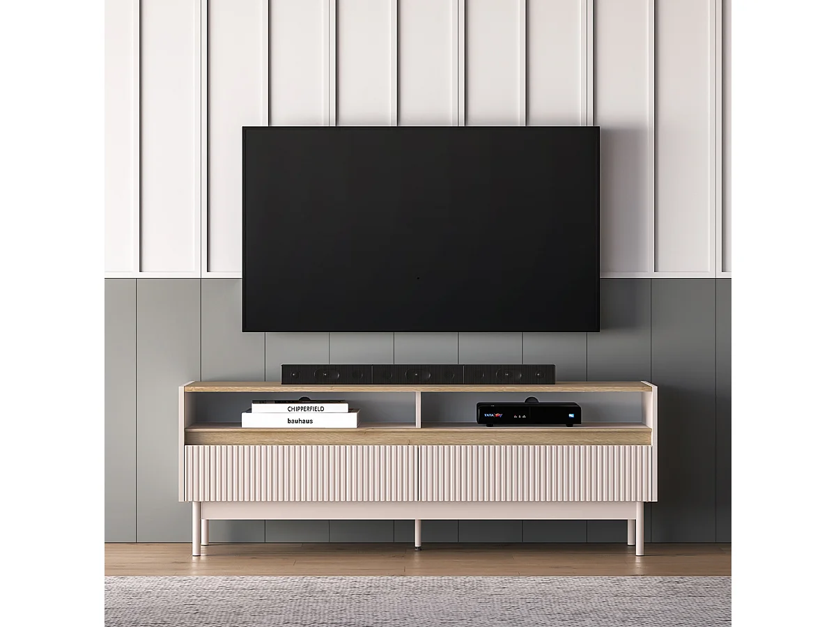 TV-Möbel mit 2 Schubladen 154 cm Connie Kaschmir und Holz
