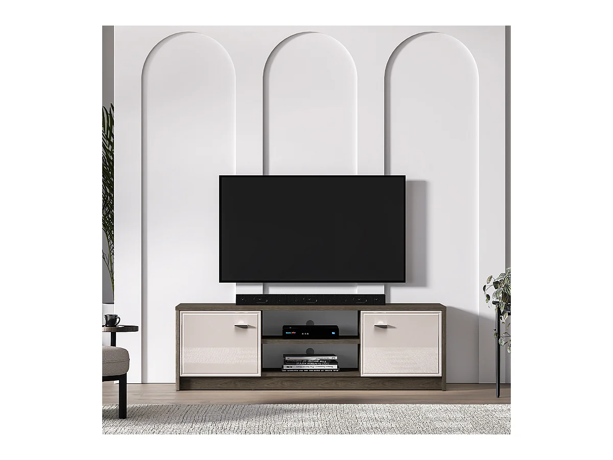 Mobile TV 2 ante Kaius cashmere e marrone scuro 160cm