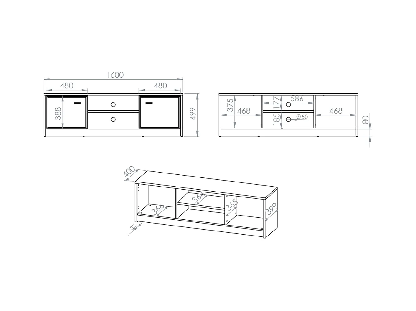 Mobile TV 2 ante Kaius cashmere e marrone scuro 160cm