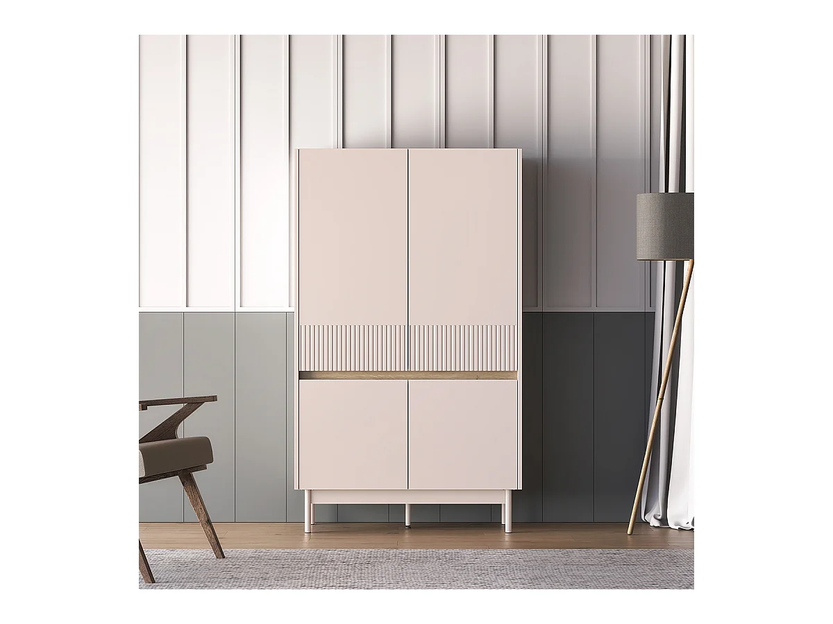 Armadio 4 ante Connie cashmere e marrone 155,8cm