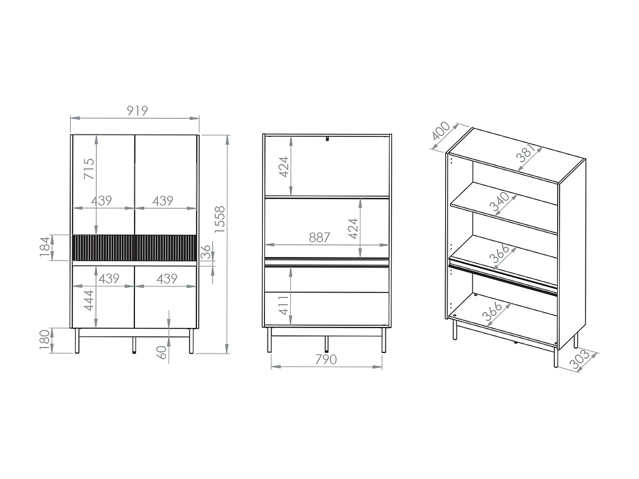 Unterschrank 4-türig Connie Kaschmir und Holz
