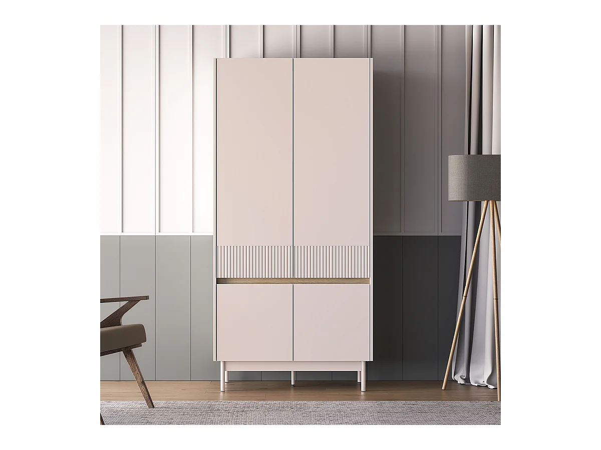 Armadio 4 ante Connie cashmere e marrone 192,8cm