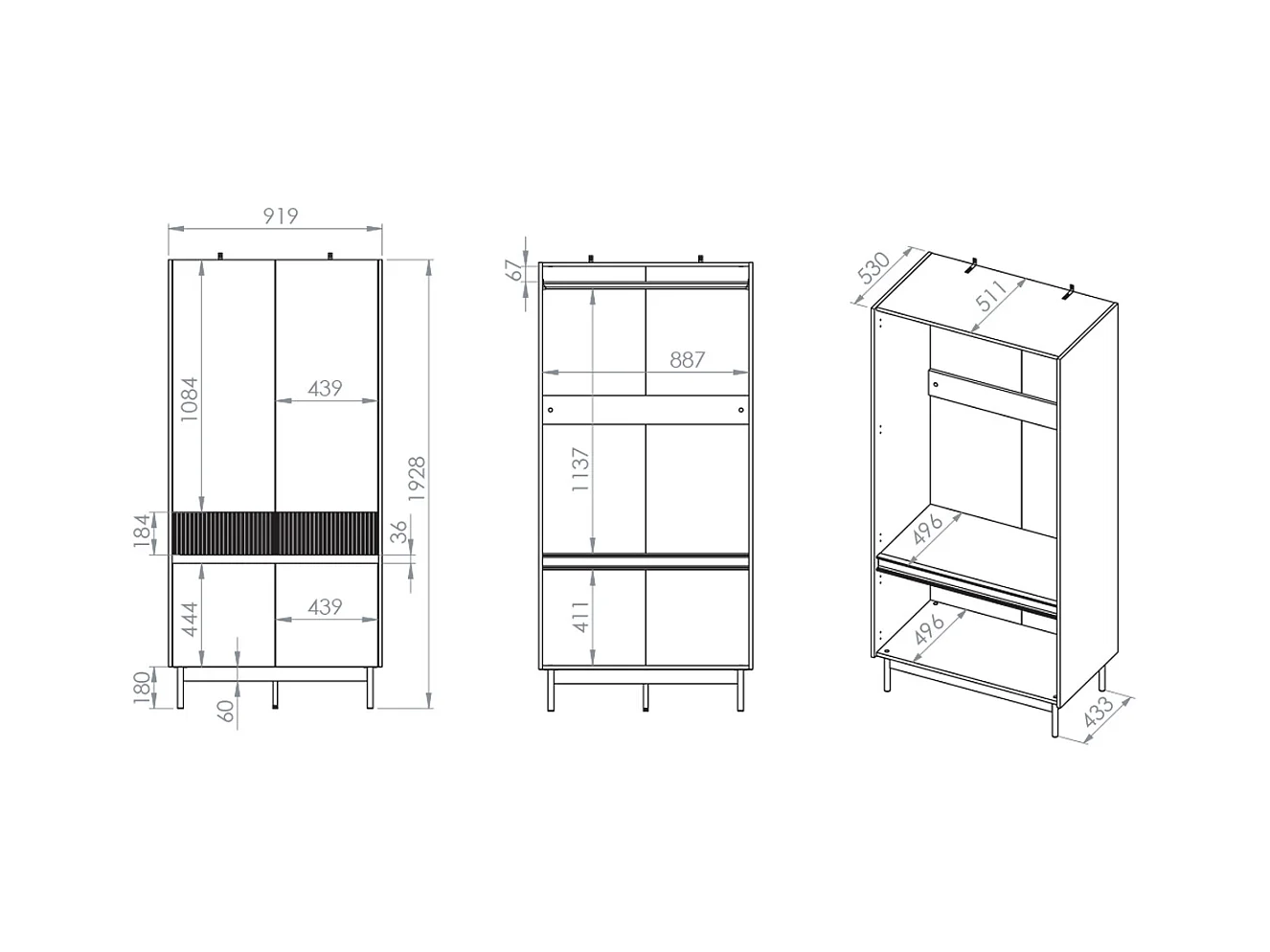 Armadio 4 ante Connie cashmere e marrone 192,8cm