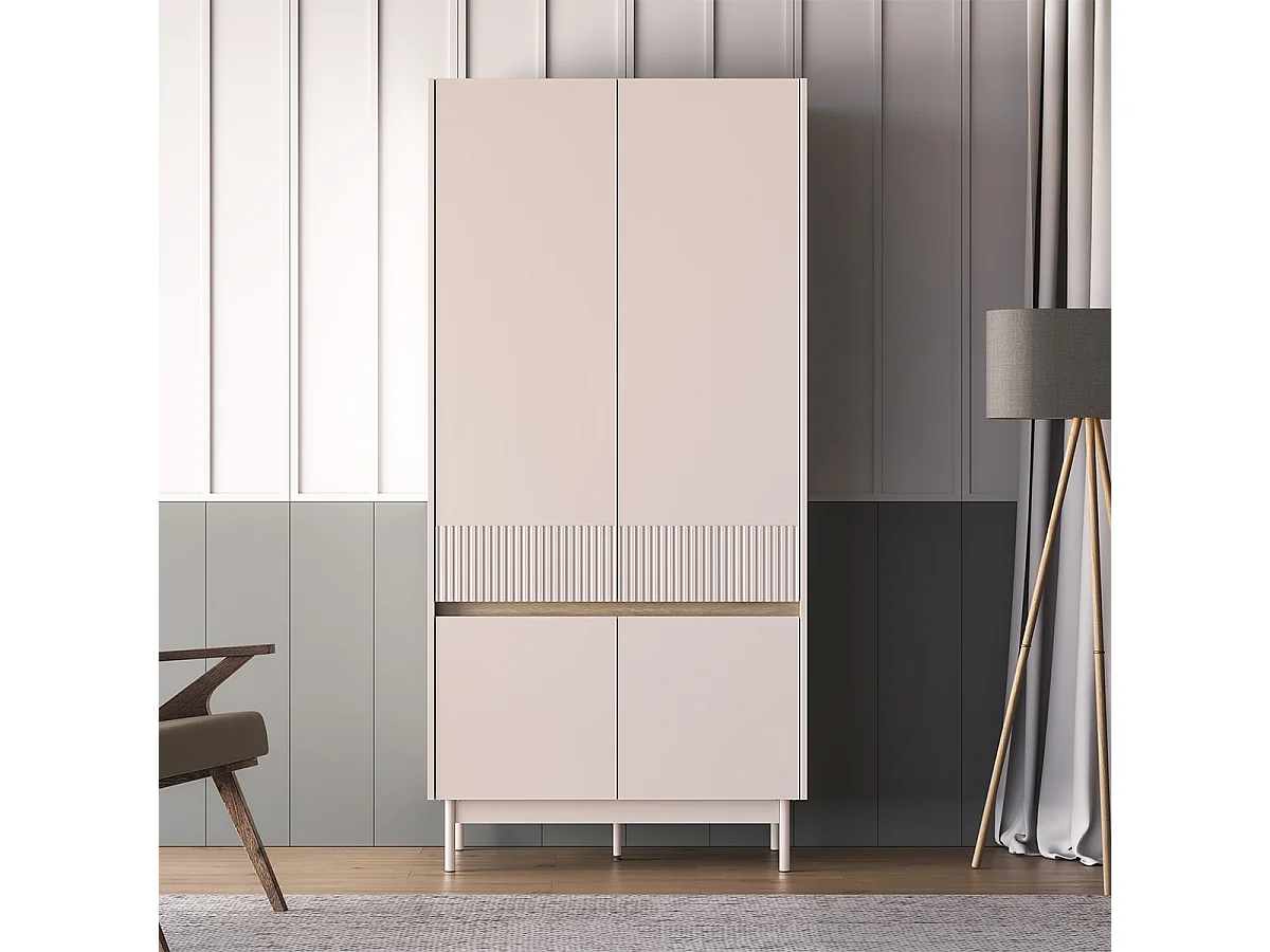 Armoire 4 portes Connie Cachemire et Bois