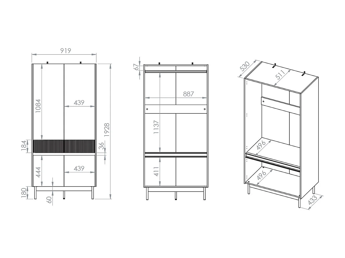 Armoire 4 portes Connie Cachemire et Bois