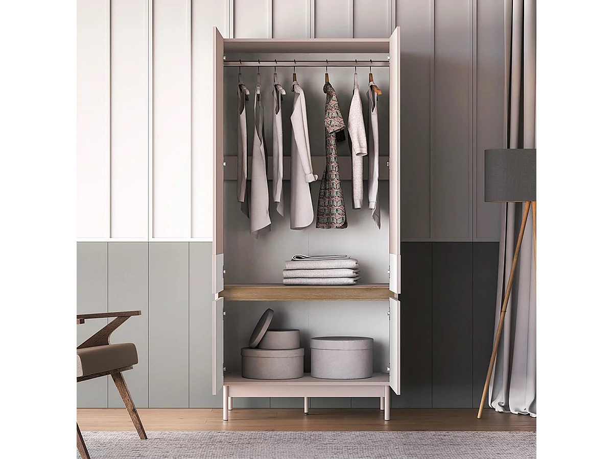 Armoire 4 portes Connie Cachemire et Bois