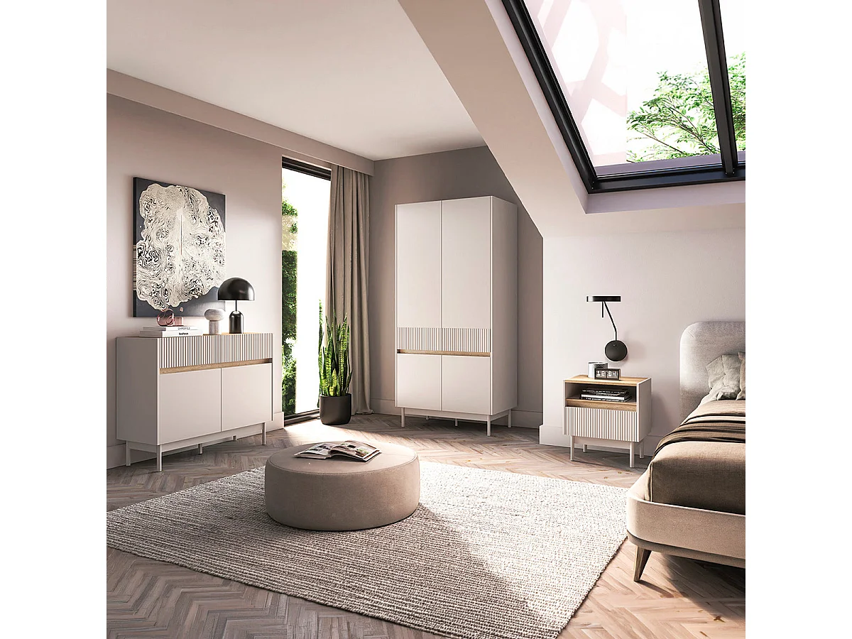 Armoire 4 portes Connie Cachemire et Bois