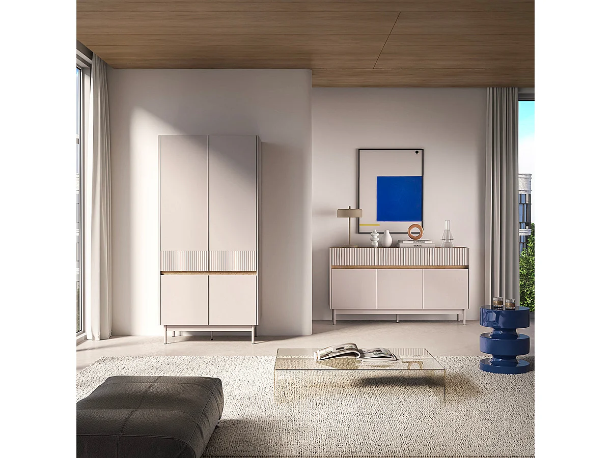 Armoire 4 portes Connie Cachemire et Bois