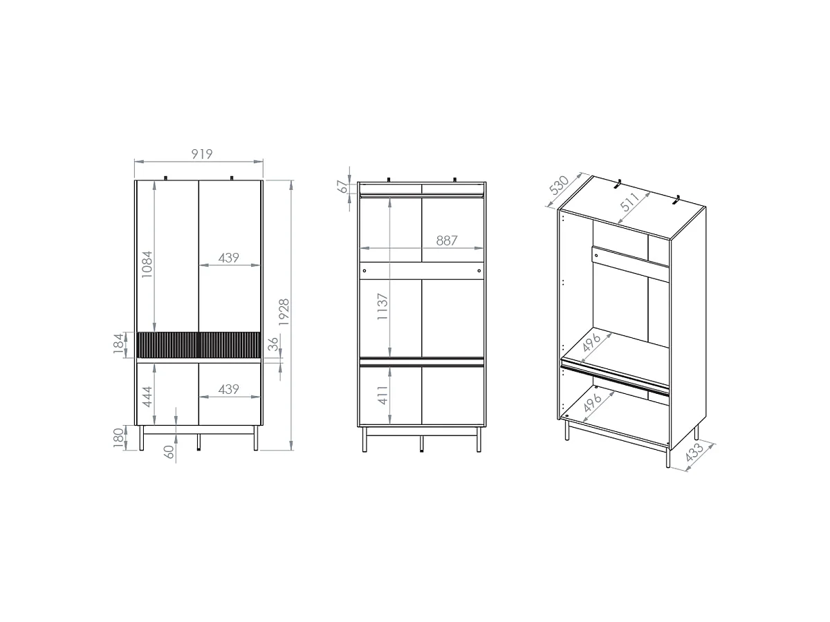 Armoire 4 portes Connie Cachemire et Bois