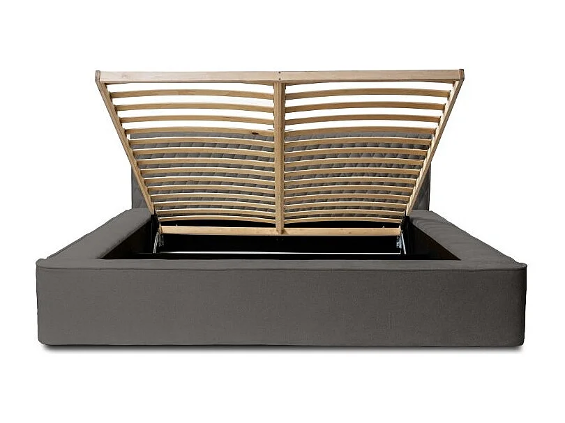 Cama con canapé VERNON – Tela chenilla rizada Antracita profundo – 140x200 cm – Somier elevable – Diseño de alta gama