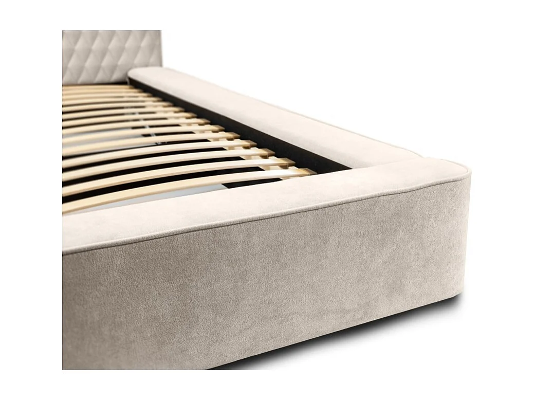 Lit coffre VERNON – Tecido chenille bouclé Areia rosada – 140x200 cm – Estrado elevatório – Design de alta qualidade