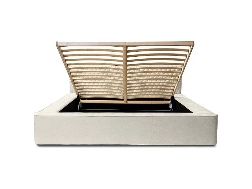 Cama con canapé VERNON - Tela chenilla rizada Lino natural - 160x200 cm - Somier elevable - Diseño de alta gama