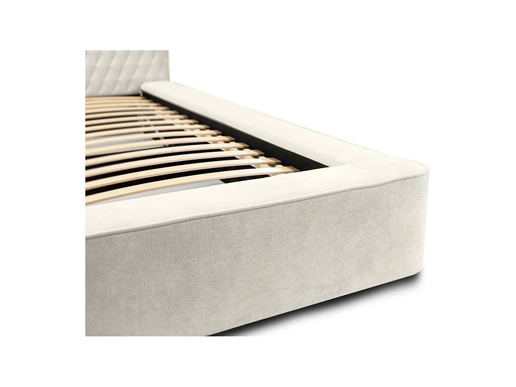 Cama con canapé VERNON - Tela chenilla rizada Lino natural - 160x200 cm - Somier elevable - Diseño de alta gama